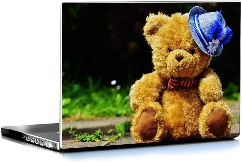 ISEE 360® Laptop Skin Cover Laminated Teddy Bear with Violet Hat Stickers and Free Track pad Skin Girls Boys Kids Students Office Vinyl Printed Multicolored HD Quality Sticker 15.6 Inches