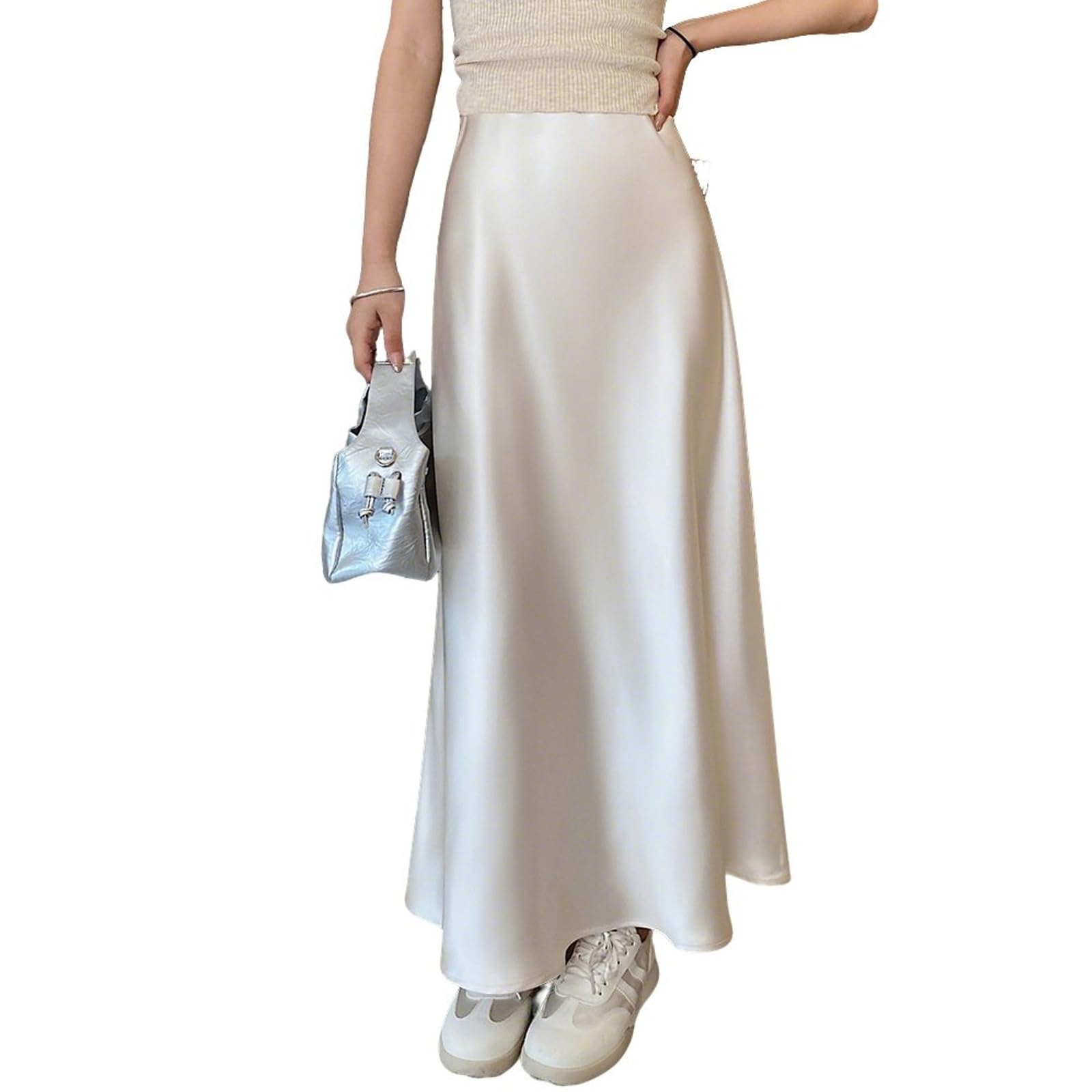Jupe Longue En Satin Pour Femmes Taille Élastique Lâche Décontracté Taille Haute Ourlet Fluide Hanche Droite Jupes Trapèze En Queue De Poisson