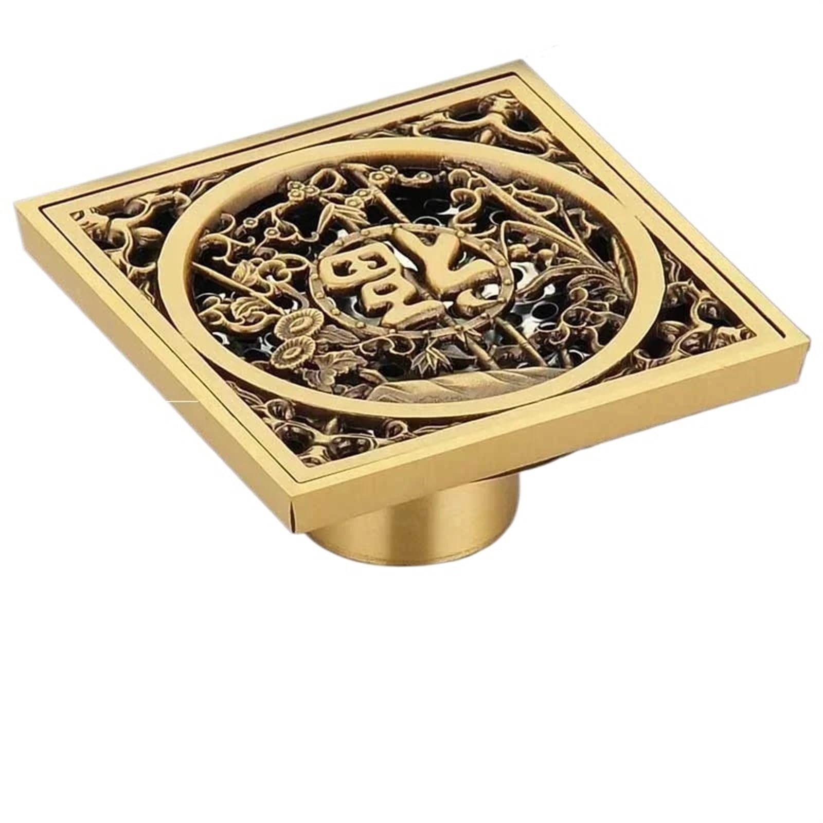 Floor Drain Antique Euro Square Floor Drains Deodorant Drain Strainer Cover Brass Shower Hardware Bathroom Accessories for Hair Waste Bathroom(Type H)