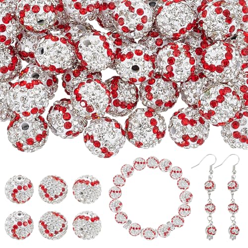 OLYCRAFT 40 Pack 8mm Rhinestone Clay Beads Baseball Polymer Clay Jewelry Beads Pave Disco Ball Clay Bead Sports Round Spacer Bead for DIY Craft Necklace Bracelet Earring Jewelry Making Party Decor