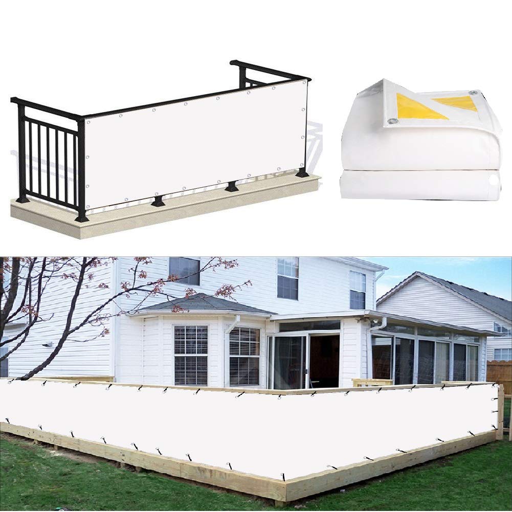 GJZQDKX Outdoor Heavy Duty 560 GSM Fireproof & UV Resistant PVC Tarpaulin Fence Cover with Grommets for Yard Deck Balcony (1.1x2m White)