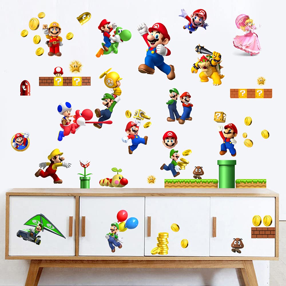 OU RUI Mario Wall Sticker Children's Cartoon Bedroom Background Wall Decoration Self-Adhesive Wall Sticker PVC