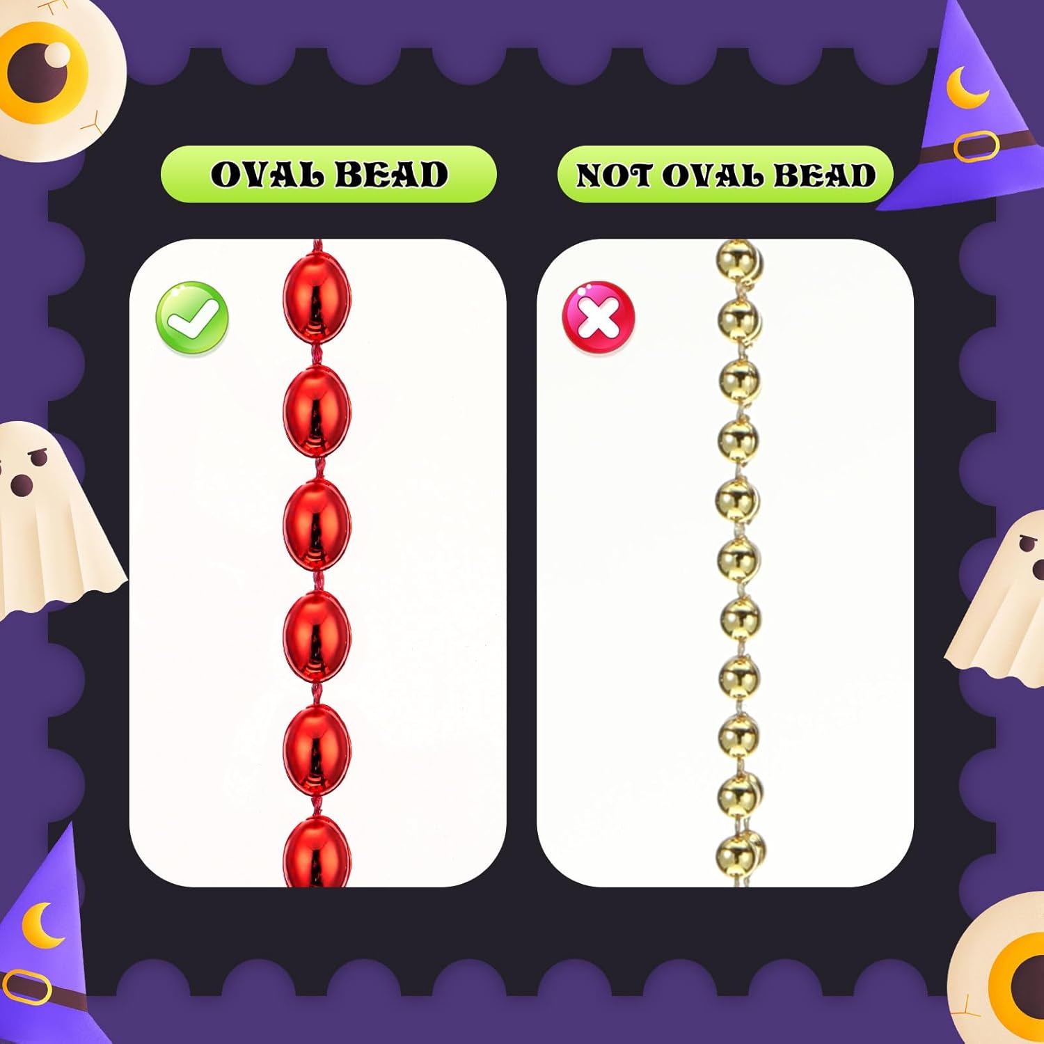 Riceshoot 200 Pcs Red Bead Necklace Bulk Mardi Gras Oval Beads Necklace Party Favors 33" 7mm Metallic Color Beaded Costume Necklaces for Halloween Christmas Festive Event Accessories - Image 3