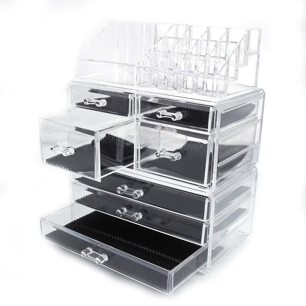 SHG_shop Large Clear Plastic Cosmetic Makeup Case Lipstick Jewelry Holder Storage Organizer w/7 Drawer
