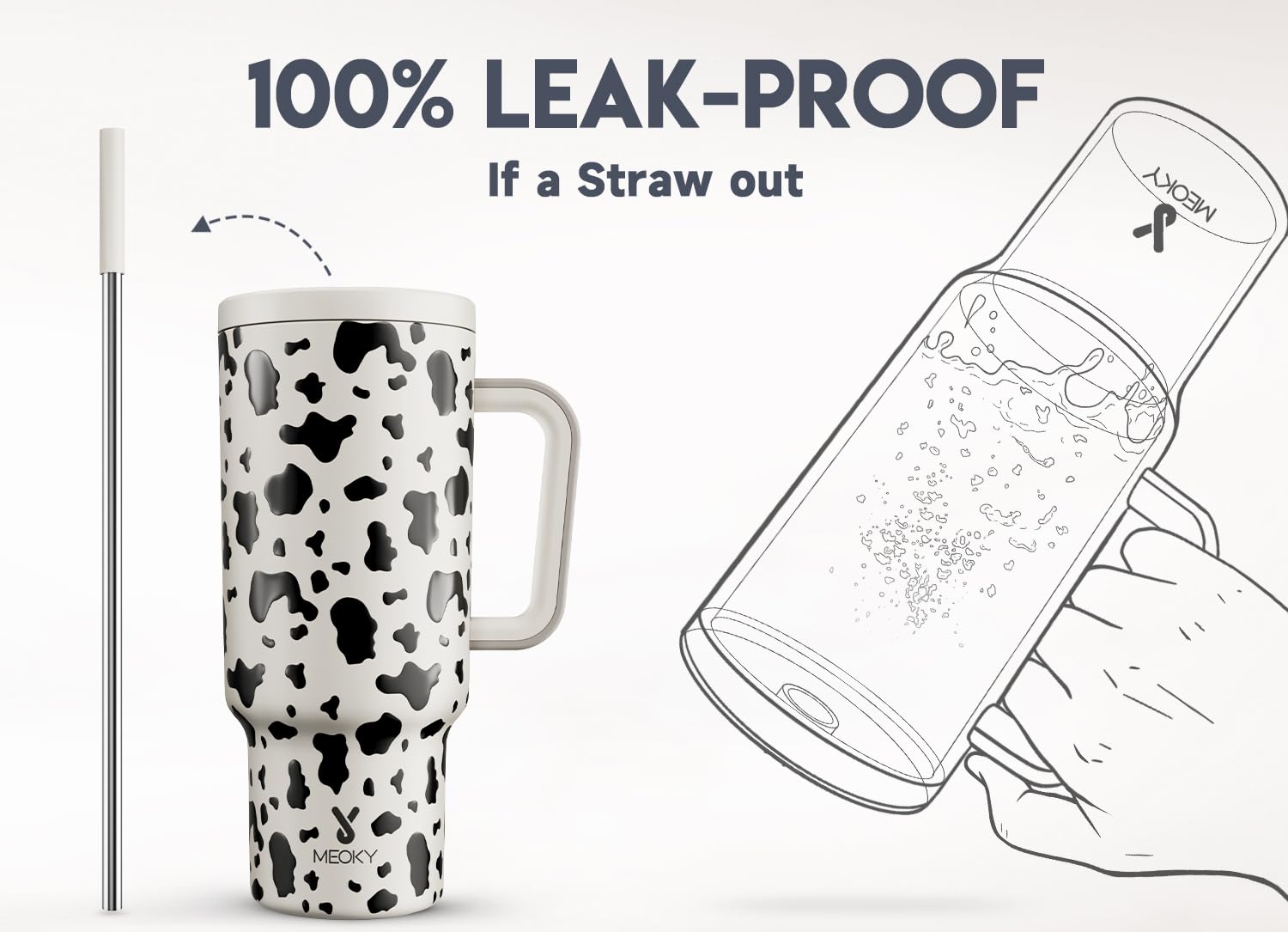 Meoky 40 oz Glow in the Dark Tumbler with Handle and Straw, Tumbler with Lid and Straw, Insulated Stainless Steel Travel Mug, 100% Leak-proof, Keeps Cold for 34 Hours (Butterfly): Cow 40 Ounces