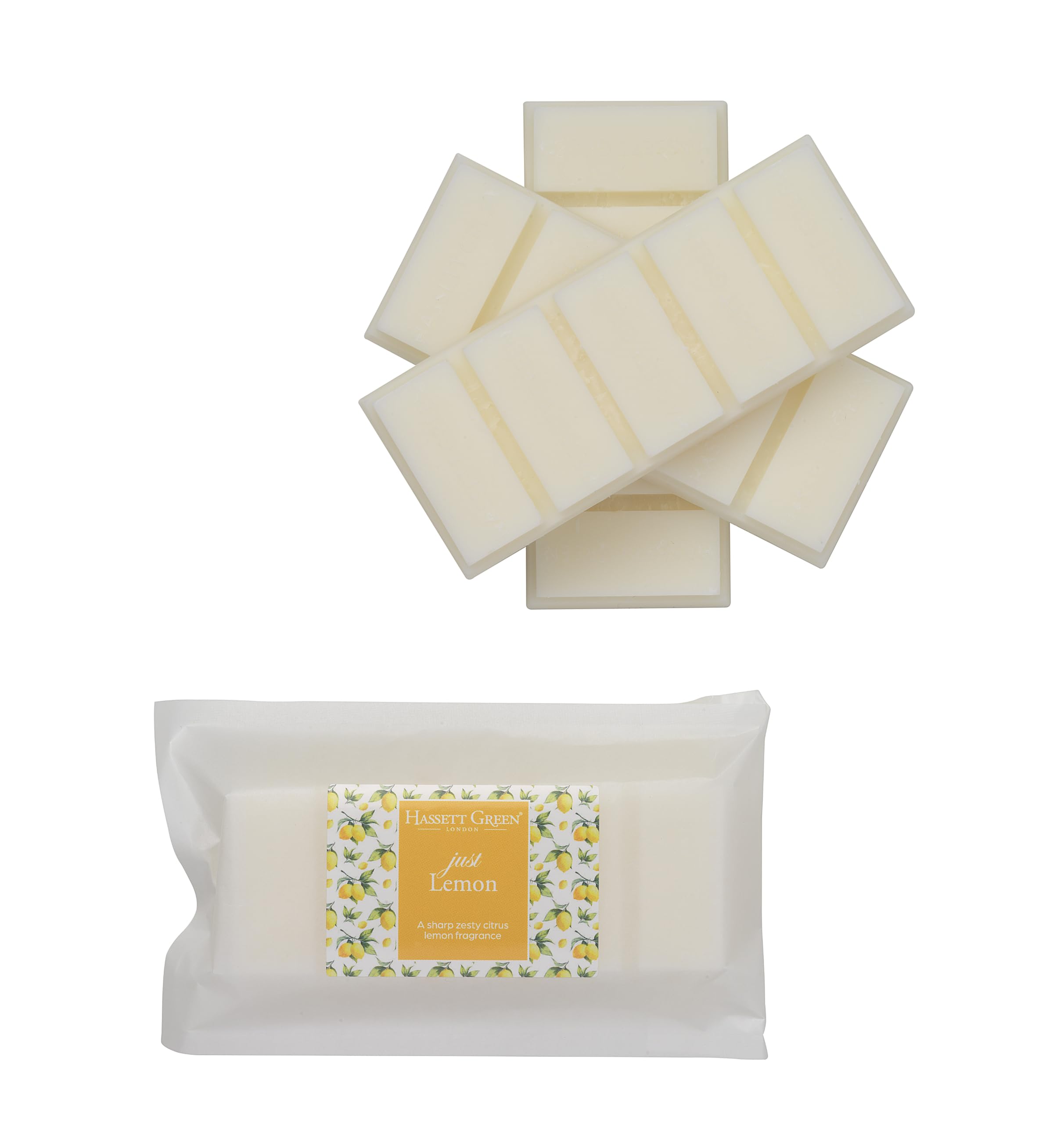 Hassett Green London White - Just Lemon Wax Melts, 3 X 55G Snap Bars - Soy-Free & Paraffin-Free, Handmade In The Uk