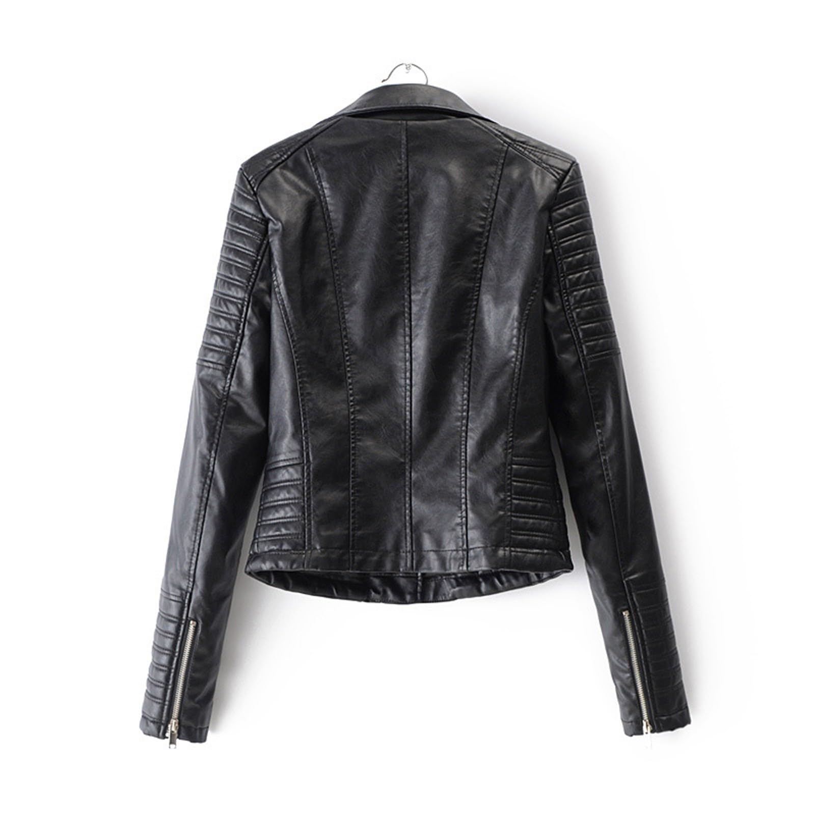 Bequem PU Jacken Damen Übergangsjacken Damen Damen Motorjacke Mantel Reißverschluss Kurz Punk Kurzmantel Cot Oberbekleidung Damen Kunstlederjacke Lederjacken Große Größen (Black, XL)