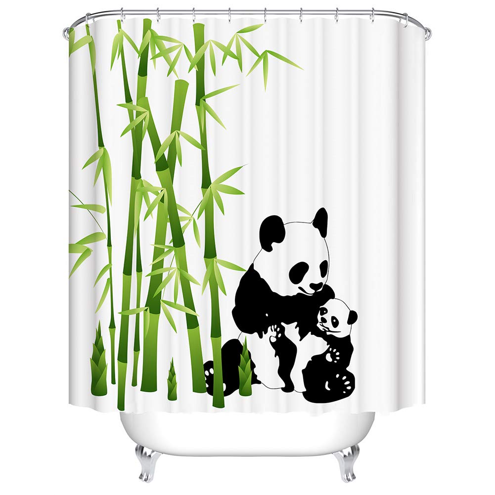 BOYOUTH Ink Painting Panda and Bamboo Pattern Digital Print Shower Curtains for Bathroom Decor,Polyester Waterproof Fabric Bath Curtain with 12 Hooks,70x70 Inches,Multicolor
