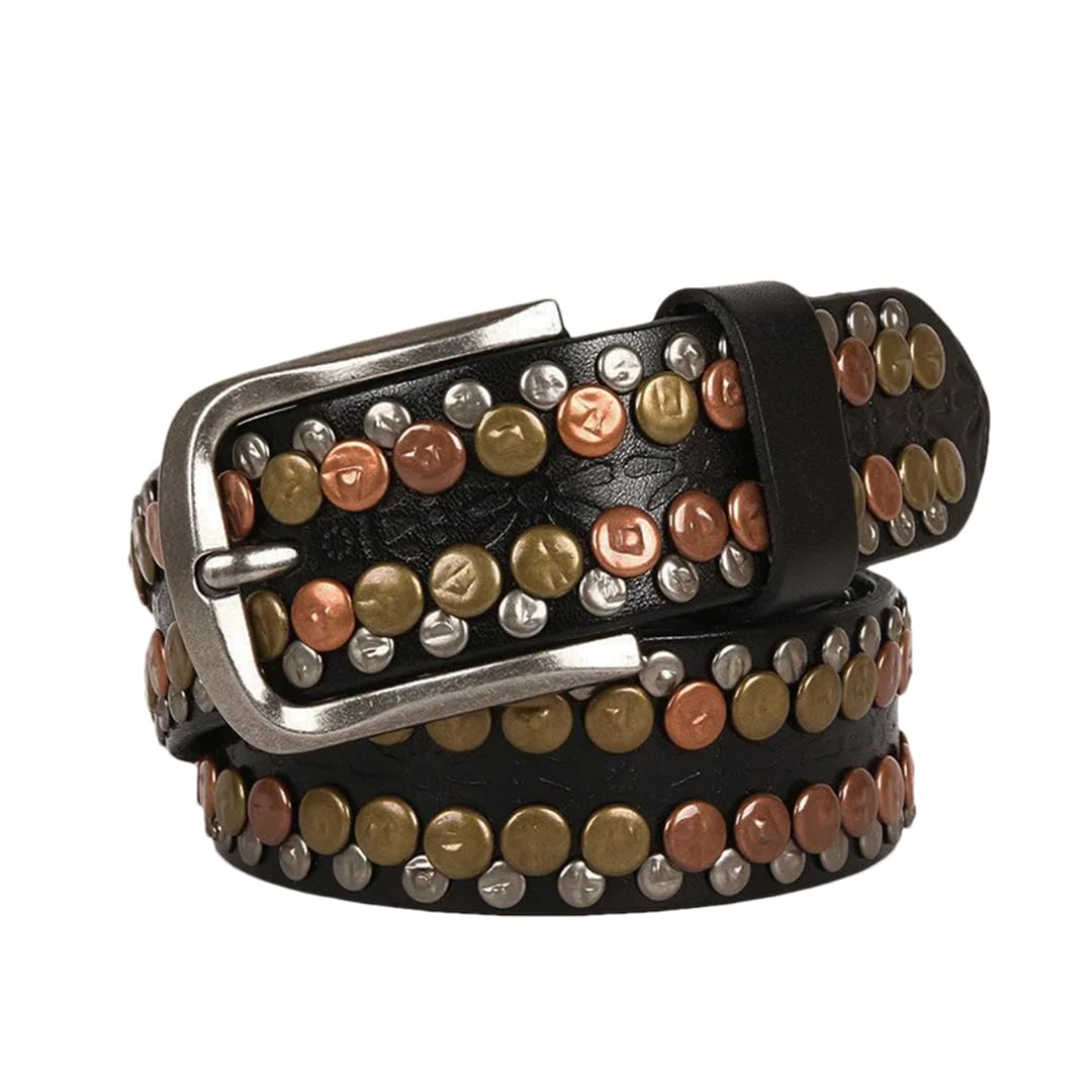 Cintura da donna punk rotonda rivetto cintura in pelle fibbia fibbia cintura unisex moda