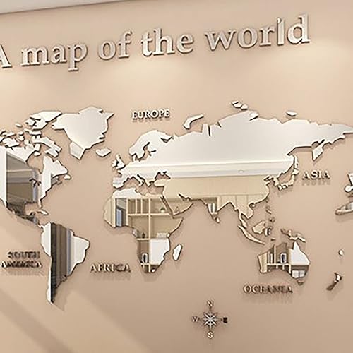 Miniatura 9 de Adhesivo de pared de flores de espejo 3D, calcomanías de pared de acrílico con mapa del mundo 3D, adhesivo de espejo de pared para oficina, estudio,
