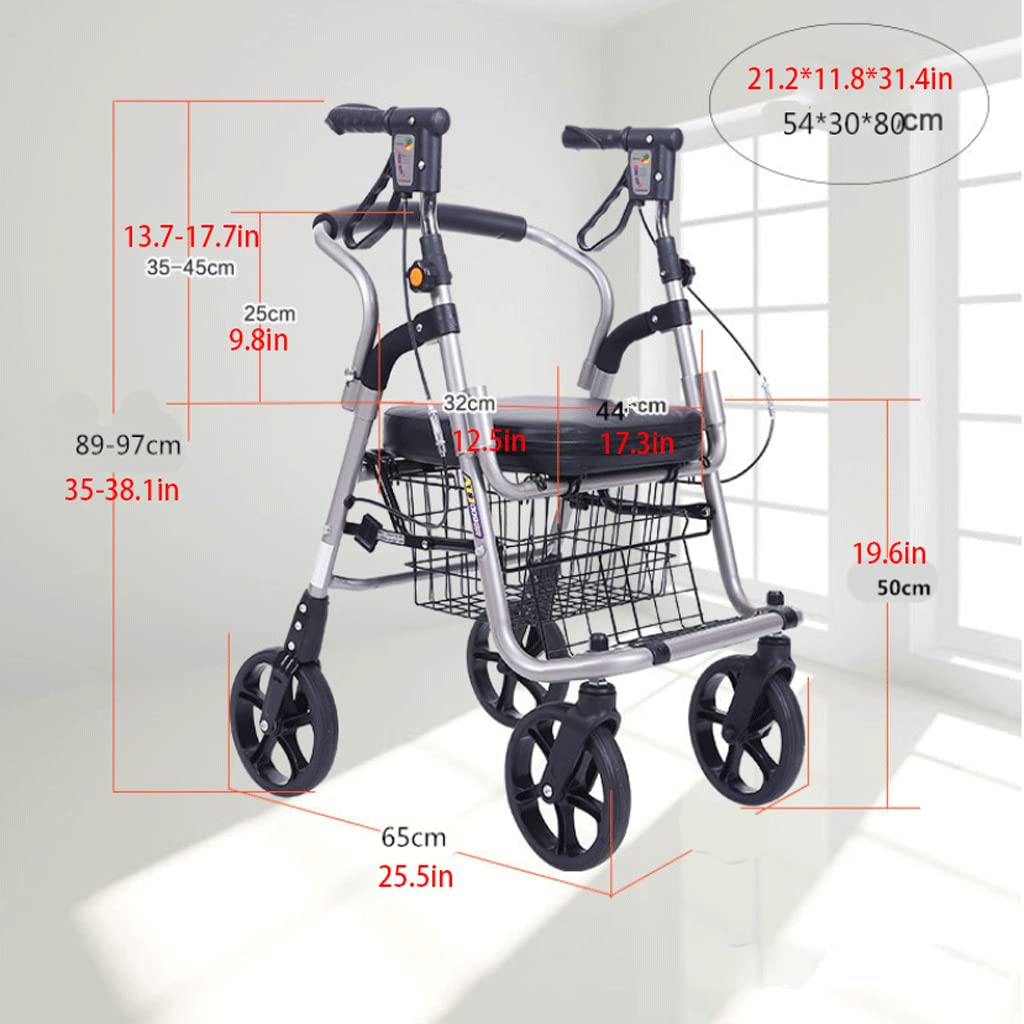 Medische aluminium rollator rollator met gewatteerde zitting voor oudere senioren en volwassenen In hoogte verstelbare mobiliteitshulp bij het lopen