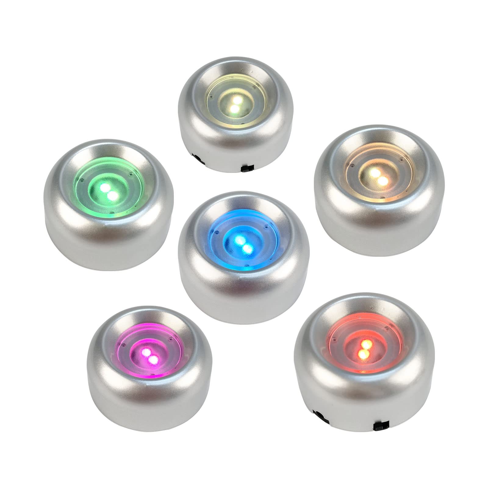 YWNYT 6 Pack Silver LED Display Base for Crystals Glass Art, Seven Color LED Light Base Stand Art Figurine Decoration Light Stand Base Round Show Stand Display (6PCS)
