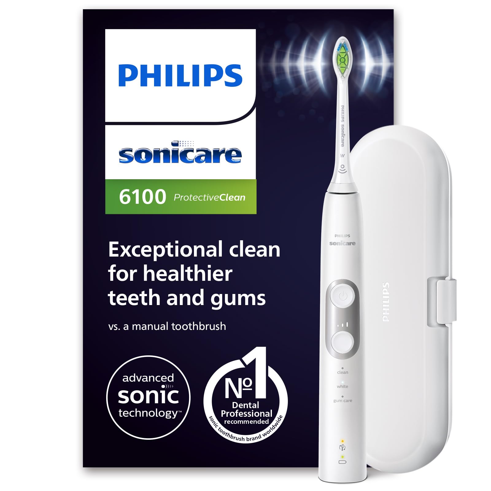Philips Sonicare 6100 cepillo dental eléctrico, cepillo dental sónico con 2 modos de cepillado - Producto antiguo