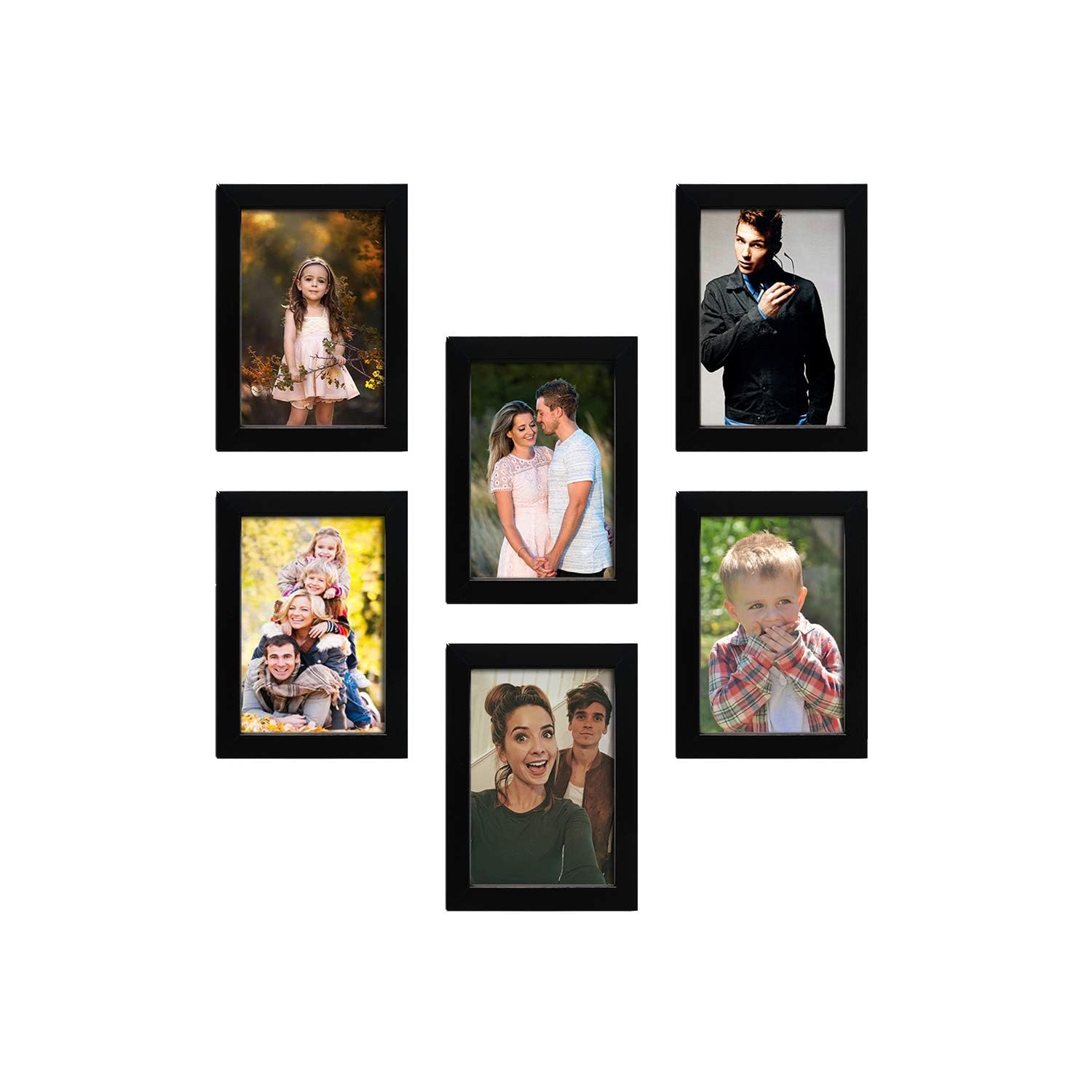 Modern Photo Frame Collection, 6 Piece Black Wall Gallery Set, Multiple Sizes for Family Pictures, Contemporary Home Decor Display 5 * 7inch-image-3