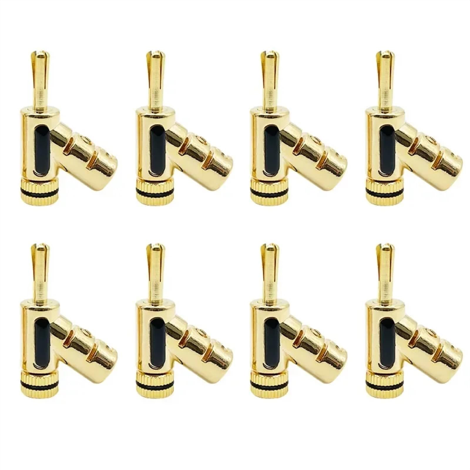 Connecteurs Banane plaqués Or 24K, 8 pièces, fiche Banane à Verrouillage 45 degrés for câble de Haut-Parleur(Black 8PCS)