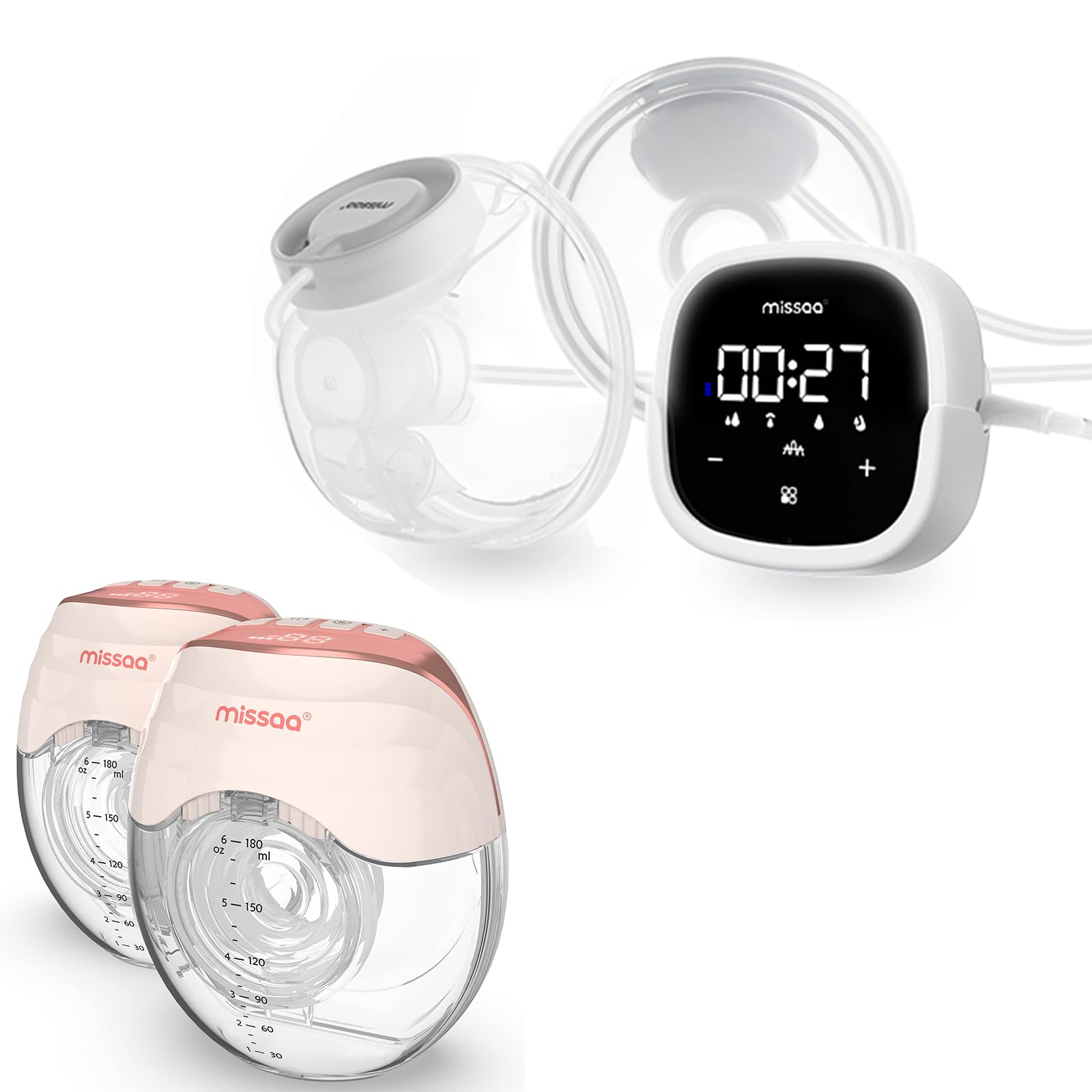 Breast Pump Set - Wearable Breast Pump and Double Electric Breast Pump, High Efficient Portable Hands Free Breast Pumps with Longest Battery LED Display and More Modes