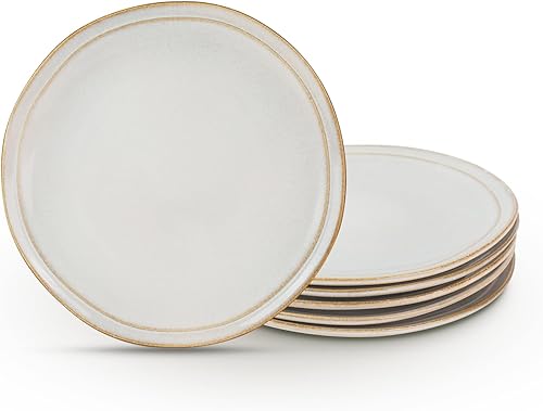 famiware Juego de platos llanos para 6, vajilla de cerámica resistente a los arañazos de 10.5 pulgadas, juego de vajilla redonda irregular del Egeo,