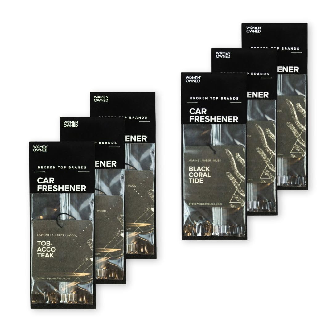 Geotanical - Ambientadores para coche, paquete variado de 6 (3 Black Coral Tide, 3 Tabaco Teca)