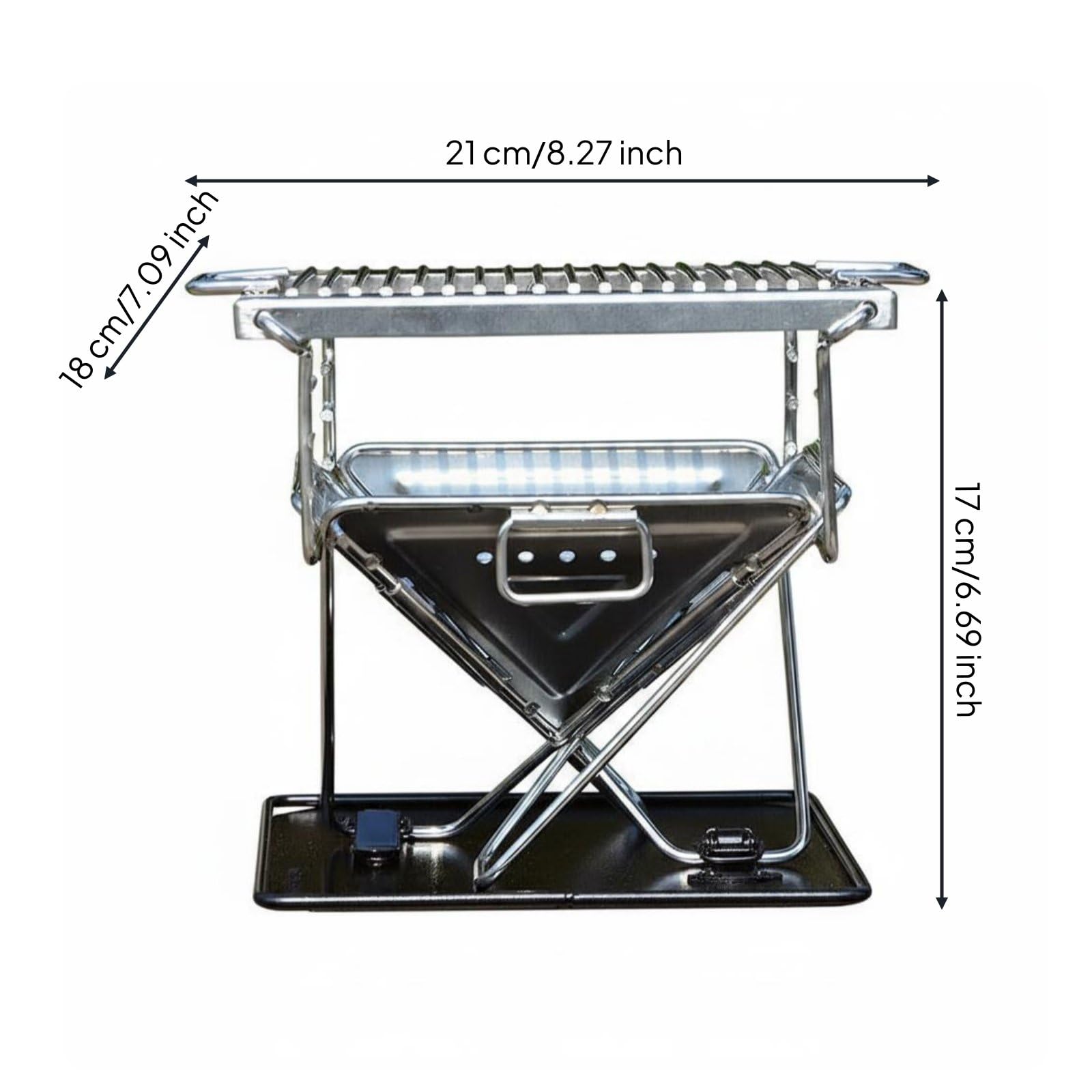 Griglia da Tavolo Inox Pieghevole Barbecue Portatile Fornello a Braciere da Campeggio Struttura in Acciaio Inox 304 Anticorrosione Altezza Regolabile