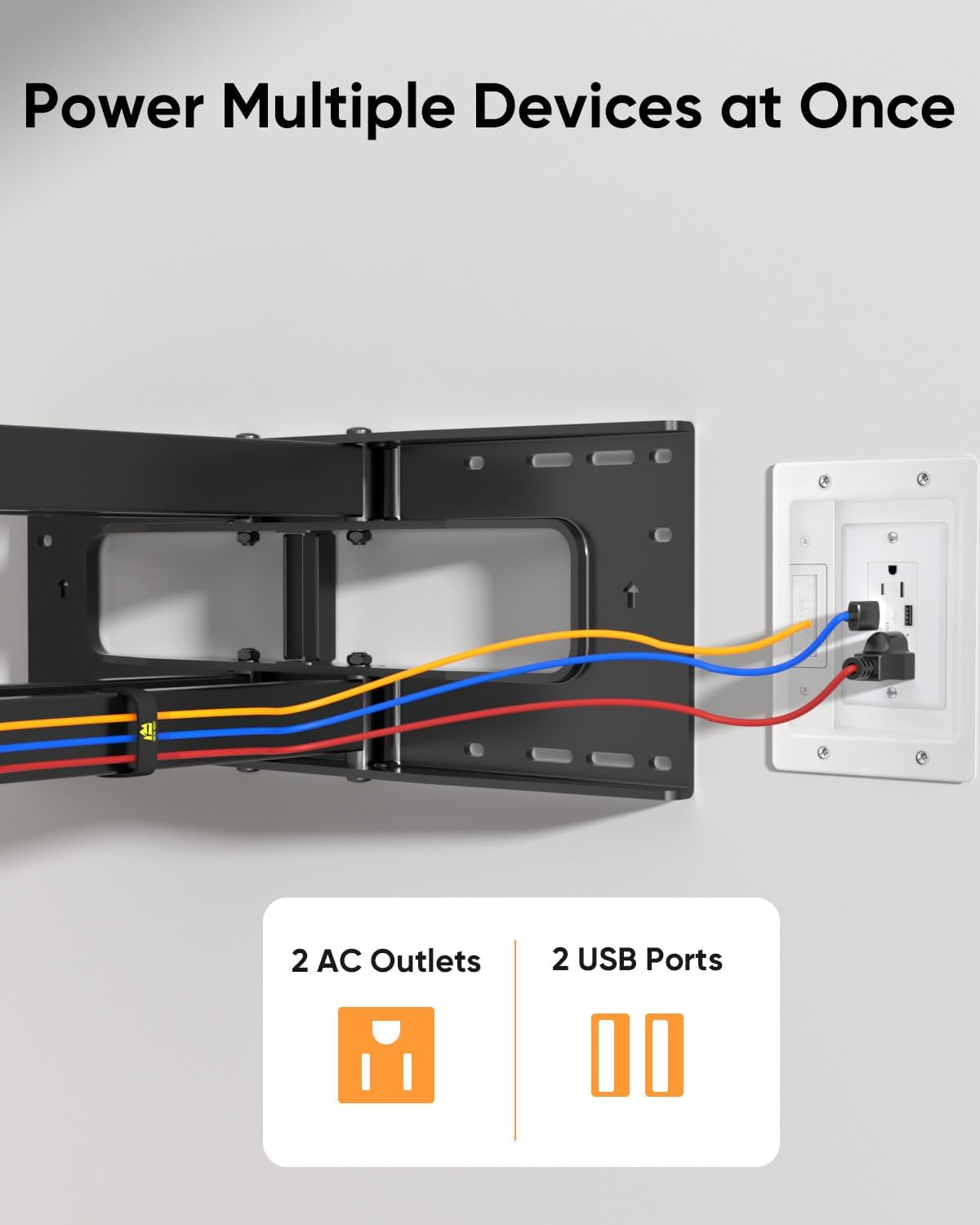 FORGING MOUNT Cord Hider for Wall Mount TV with AC Outlets, 2X USB-A Ports, in-Wall Cable Management Kit, Includes 6ft Extension Cord, Drywall Hole Saw Attachment, Drill Templates