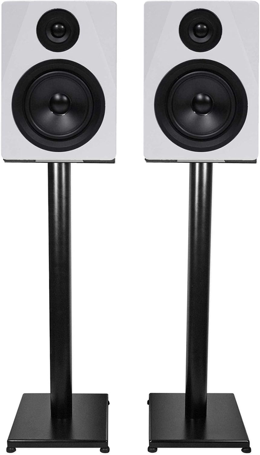 Rockville (2 APM5W 5.25″ 2-Way 250W Active/Powered USB Studio Monitor Speakers Pair Bundle with (2) RS29B 29″ Steel Bookshelf Speaker and Studio Monitor Stands – Black (4 Items)