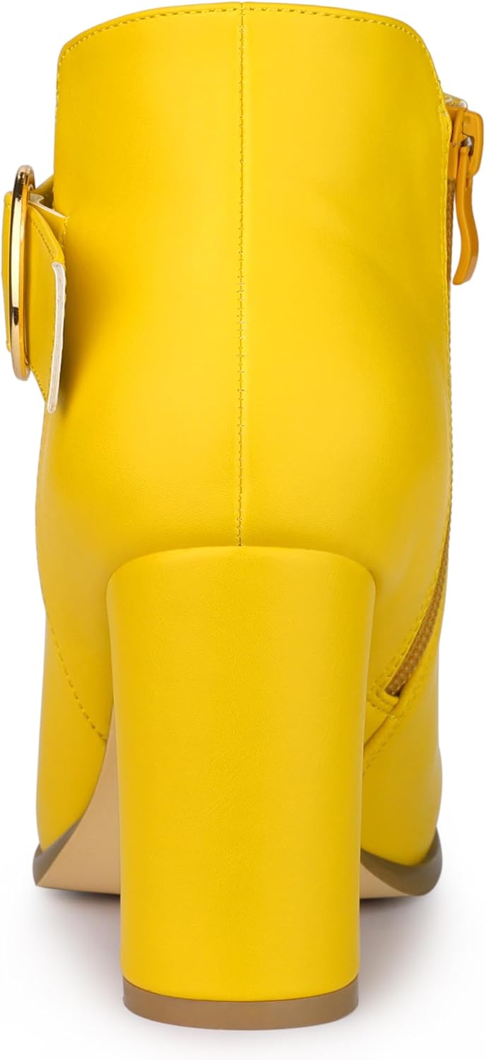 Allegra K Women's Round Toe Circle Buckle Chunky Heels Ankle Boots - Image 3