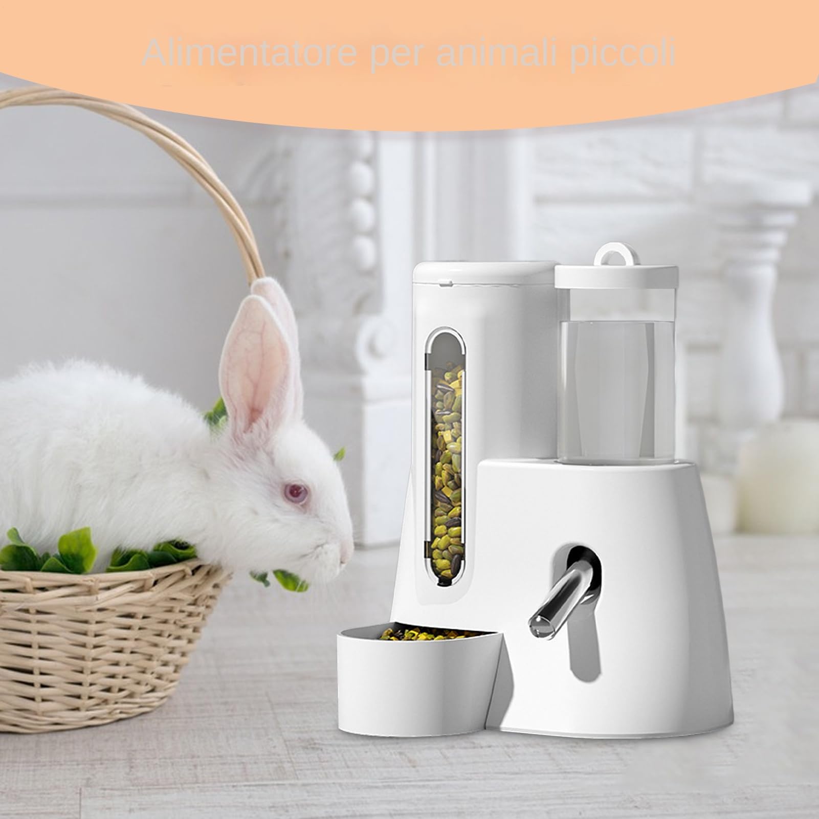 Distributore D'acqua 2 In 1 Per Criceti E Cincillà – Mangiatoia E Abbeveratoio Con Valvola Antigoccia, Base Ponderata, Lavabile