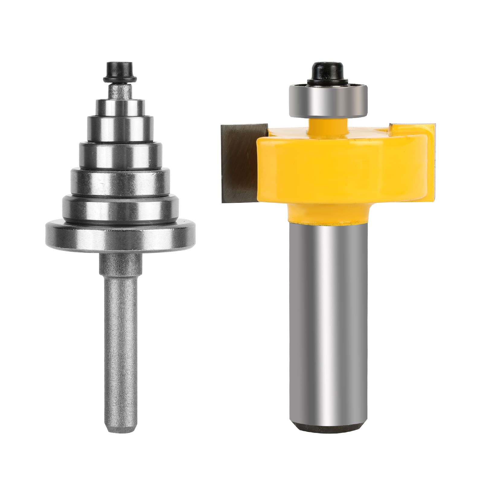 Yueqing Zhongji Rabbet Router Bit 1/2 Inch with 6 Bearings,Interchangeable and Adjustable Bearing (Multiple Depths 1/8", 1/4"