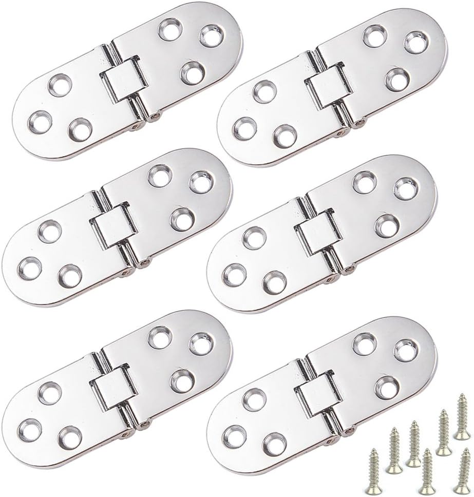 CGMJ 6-Pack Flat Door Cabinet Folding Table Hinges Flip Top Hinge with Screws (Silver)