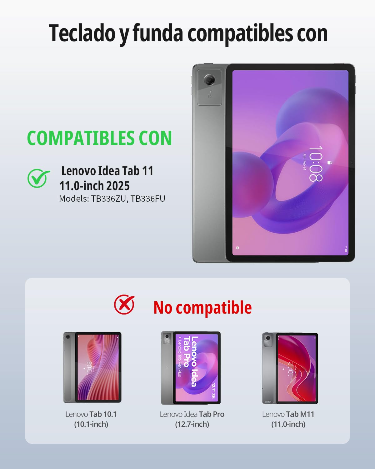EasyAcc Funda con Teclado para Lenovo Idea Tab 11 Pulgadas Tablet 2025 (TB-336ZU/TB-336FU) con Película Protectora, Funda Protectora para Lenovo Idea Tab 11" Teclado Extraíble con Portalápices, Negro