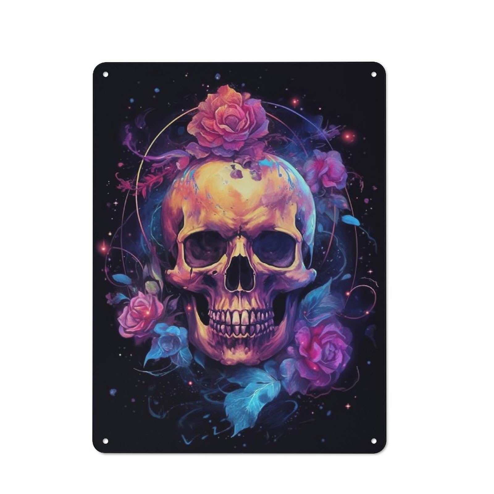 Skull with Roses Vintage Printed Metal Sign 40x30cm for Café Or Home Bar, New Home Wall Decor for Hospitality Decor Collectors