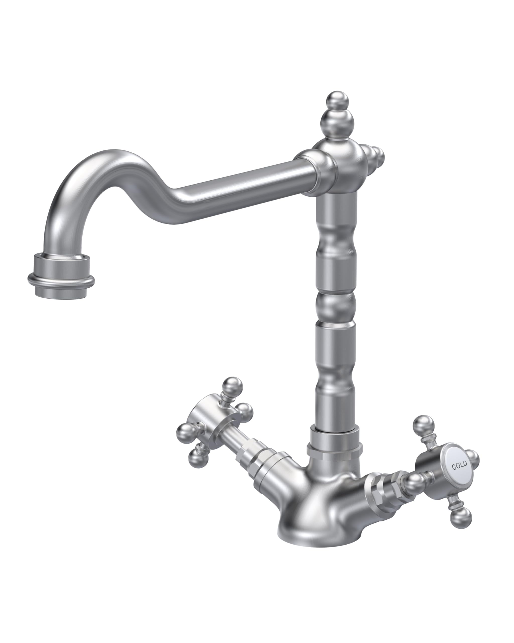 Balterley Kitchen Tap with Dual Crosshead Handles, Mono Kitchen Mixer Tap, Brushed Nickel Mono Mixer Taps for Sink, French Classic Design Taps for Sink - 190 x 230 x 240mm (Brushed Nickel)