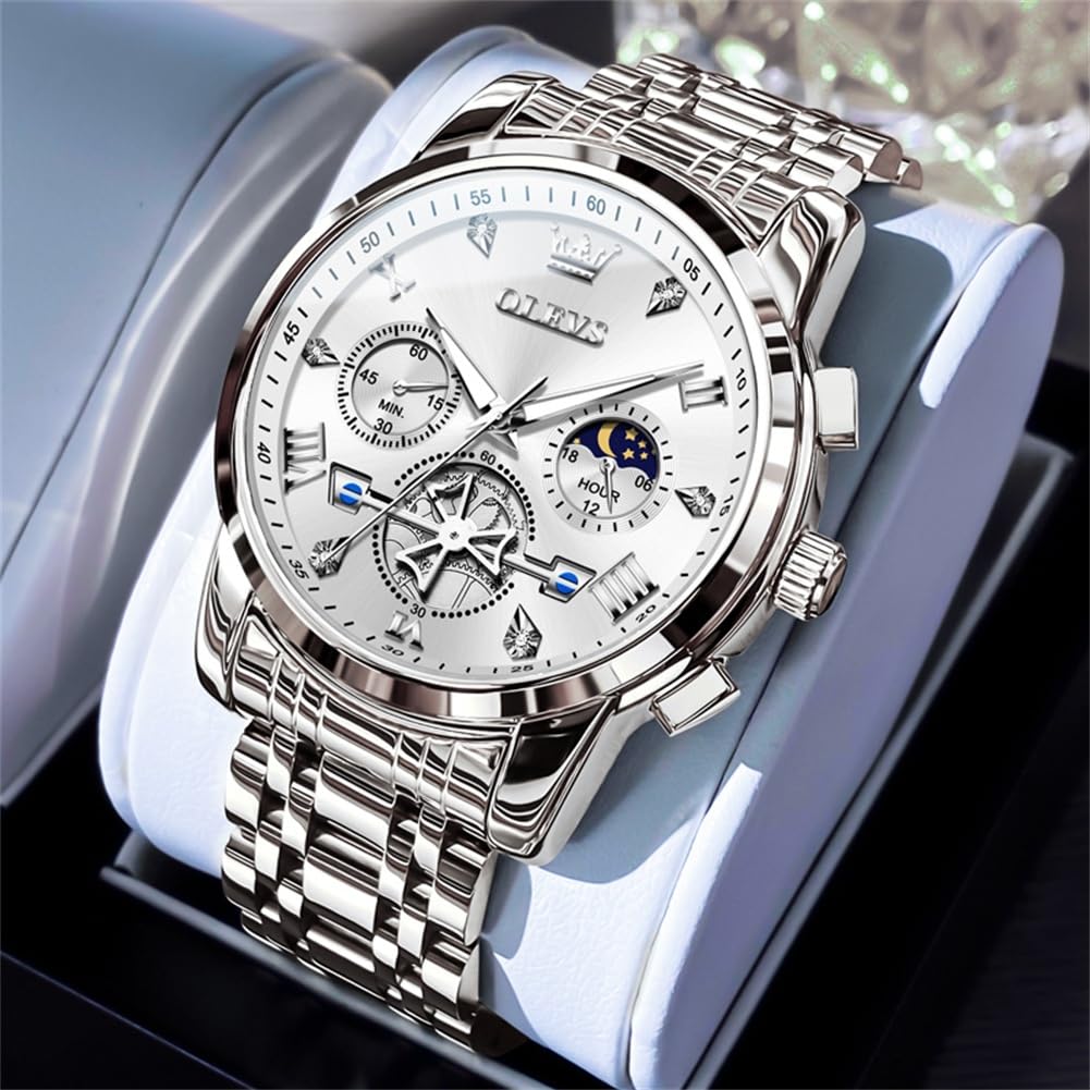 OLEVS Uhren Herren Chronograph Wasserdicht Analog Quarz Uhr Herren Mode Lässig Business Leuchtend Edelstahl Großgesicht Herrenuhr