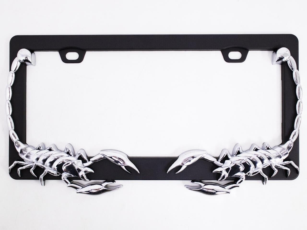 3D Custom Chrome Scorpion License Plate Frame - Black - Heavy-Duty Anti-Rust Aluminum Metal - USA Standard Size for Car and Truck - Stylish and Durable Automotive Accessory - 1Pc