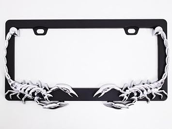 3D Custom Chrome Scorpion License Plate Frame - Black - Heavy-Duty Anti-Rust Aluminum Metal - USA Standard Size for Car and Truck - Stylish and Durable Automotive Accessory - 1Pc