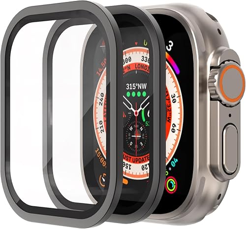 Protector de pantalla para Apple Watch Ultra 2Ultra de 1.929 in, carcasa de aleación de titanio con vidrio templado 9H, película protectora sensible