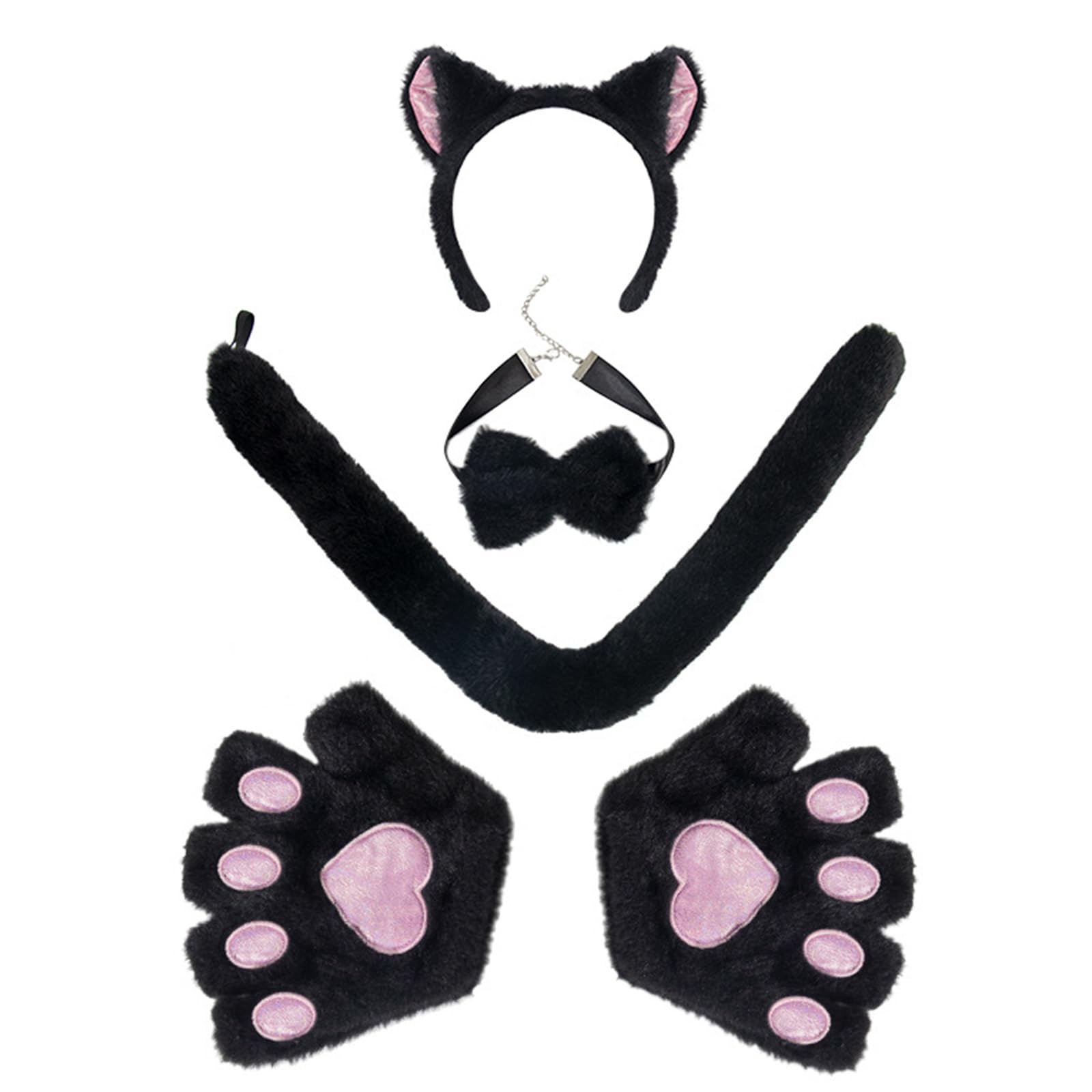 Maxtonser Furs Cats Foxes Ear Headbands with Tail Cats Tail,Foxes Cats Ear Cats Paw Glove Tail Bowtie Halloween Cosplays Costumes
