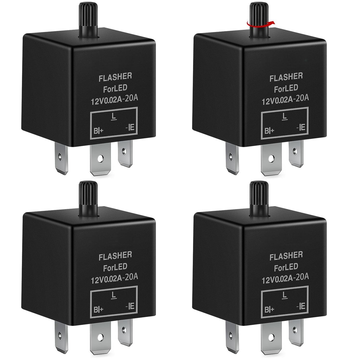 THE WHITE SHOP 4PCS Flasher Relay Adjustable 3 Pin Electronic Blinker Relay 12V 150W Fixes Car Turn Signal and Hazard Warn Hyper Blink Flash or No Flash for LED and Halogen Bulbs