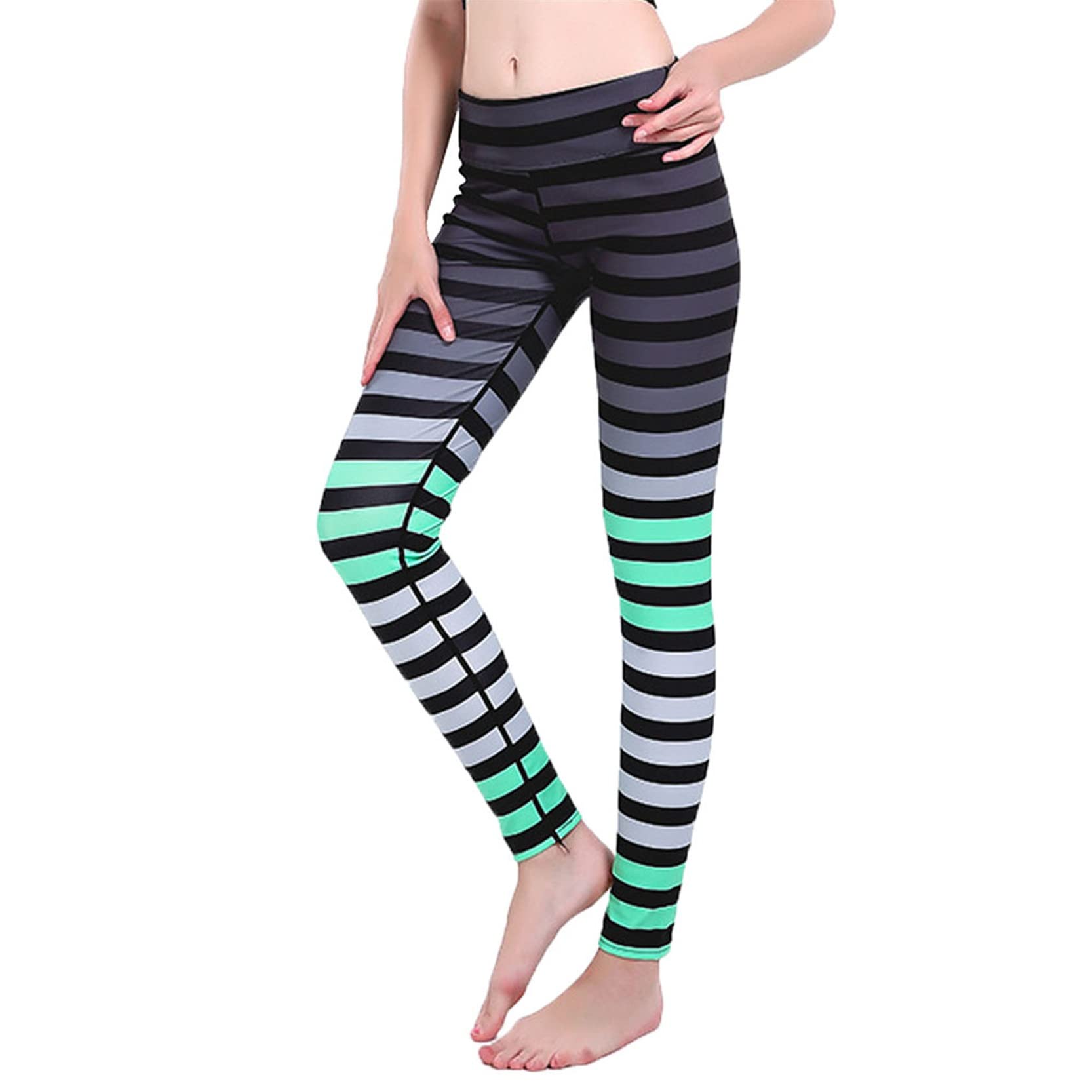 Legginsy damskie Push Up, Kobiety w paski drukowania Gym Legginsy Rajstopy o wysokiej talii Kontrola brzucha 7/8 długości Slim Yoga Spods Szybkie suche podnośniki rozciągliwe sportowe legginsy do jogi