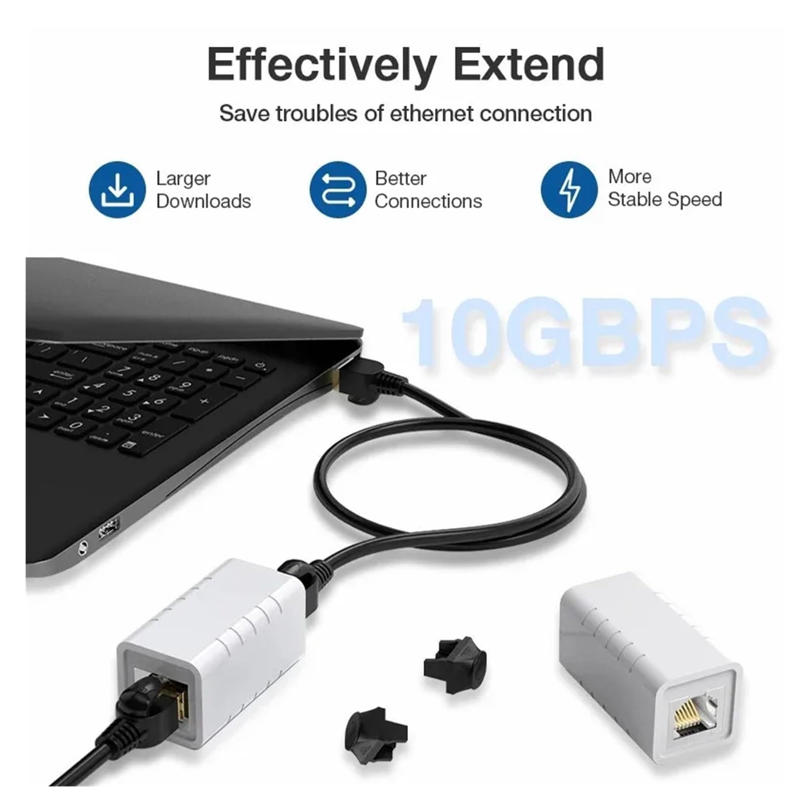 Złącze RJ45 przedłużacz sieciowy Ethernet do Cat7 Cat6 Cat5e adapter kabla Ethernet Gigabit żeński na żeński (biały 1 szt.)