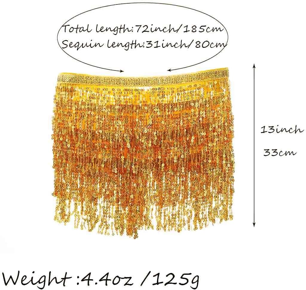 Zoestar Sequin Belly Dance Outfits Sparkly Rave Costume Skirts Tassel Sequin Bra Top Skirt for Women