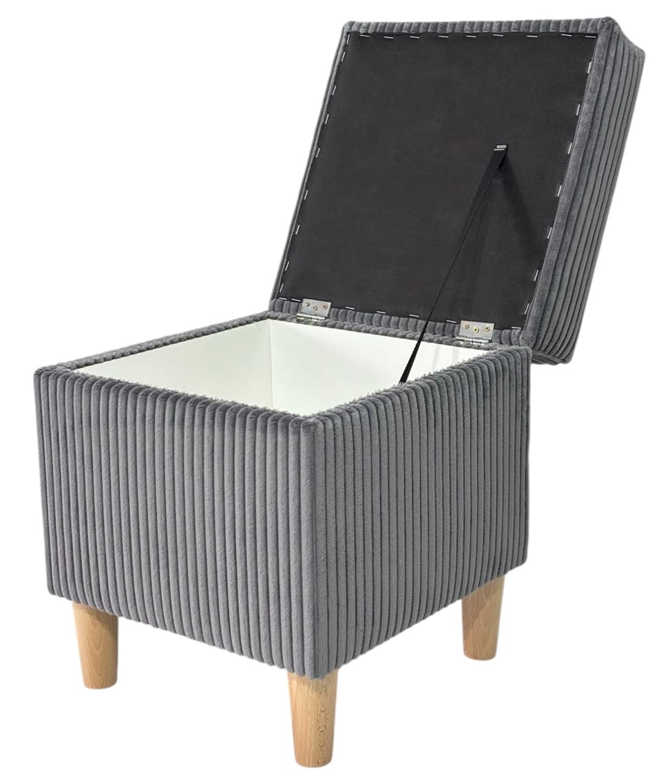Sitzhocker mit Stauraum aus Cord Fußbank Polsterhocker N 35x35x42 (Dunkelgrau)