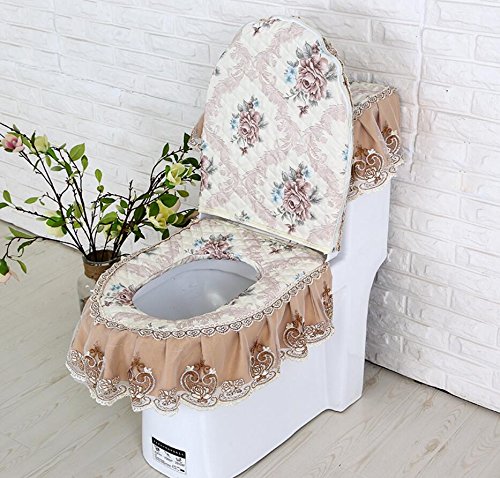 ZFF Toilettenmatten Anti-Rutsch-Matten Badezimmer dreiteiligen Reißverschluss Spitze Stoff doppelseitige WC-Sitzkissen WC-Sitzkissen (Color : A) – Bild 3