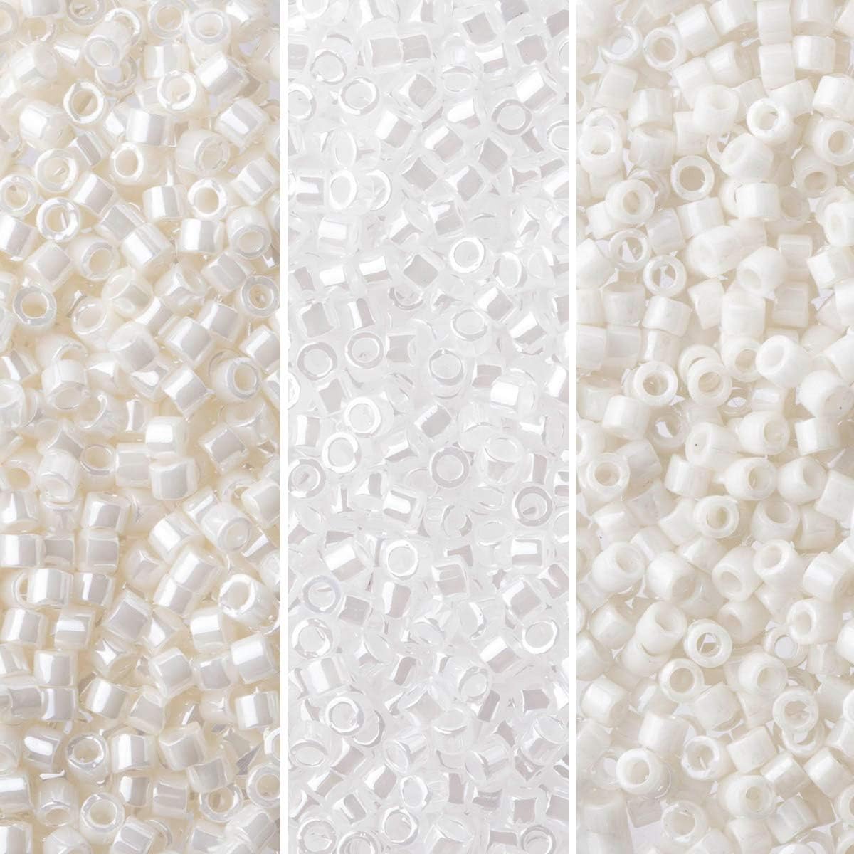 Miyuki Delica Seed Beads Bundle: Size 11/0, White Opaque Luster Palette Collection DB203, DB211, DB231