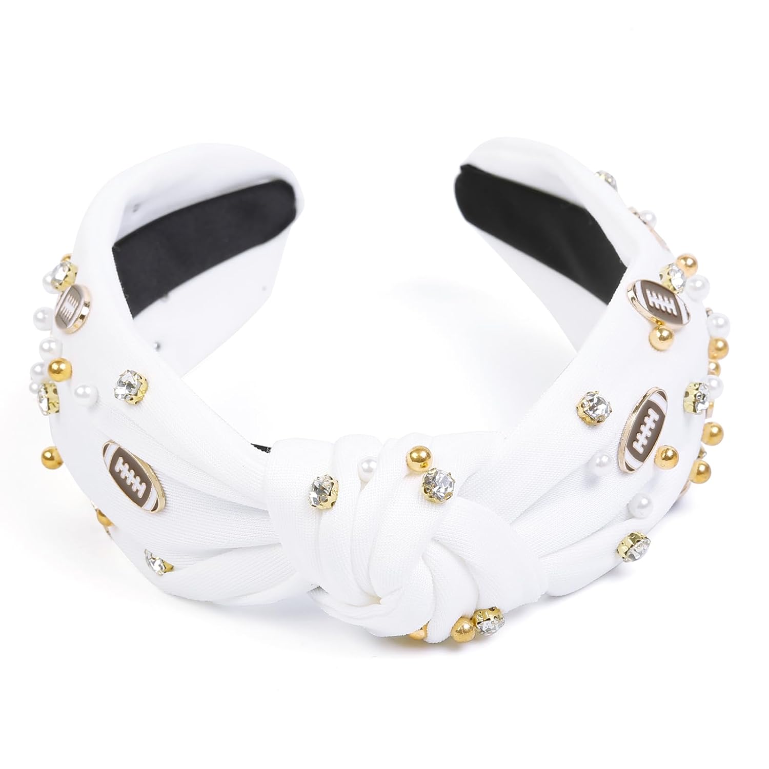 Huachi Football Headband for Women Game Day Hair Accessories: Football Mom Essentials - Rhinestone Pearl Knotted Head Band for Women Non Slip, White - Image 7