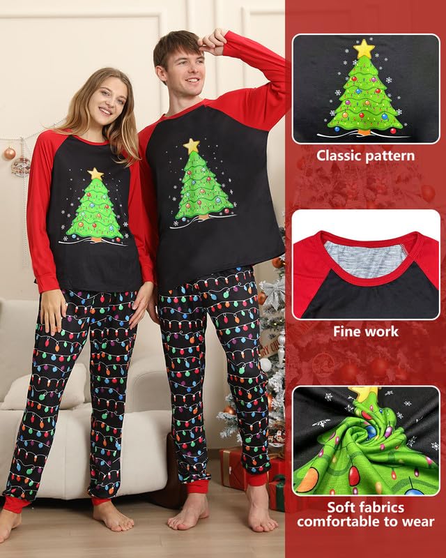 Kouric Pigiama Natale Famiglia, Pigiami Natalizi per Tutta la Famiglia, Renna Pigiama Natalizio Famiglia Pigiami Natale, Girocollo Due Pezzi Natale Pigiama Famiglia Set per Donna Uomo Bambino Bambina