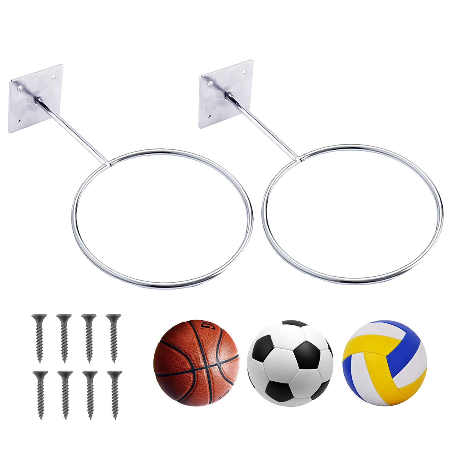 4 Supporti Da Parete Per Palloni Sportivi – In Metallo Con Viti – Per Calcio, Basket, Rugby, Pallavolo – Nero – Dimensioni 23,5x14 Cm