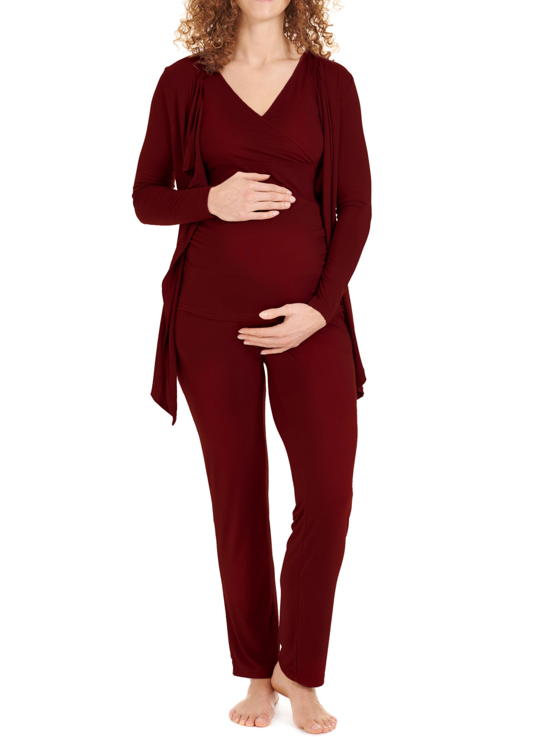 Herzmutter Pyjama Grossesse - Pyjama Allaitement - Trois Pieces - Vêtement de Détente pour Femme Enceinte - Trois Pieces - Pyjama Ensemble Maternité - Pantalon-Haut-Cardigan - 8100