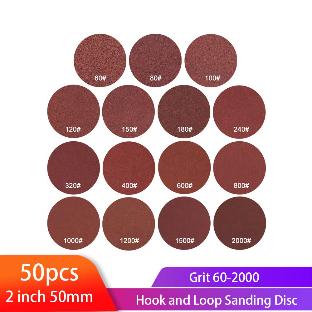 Discos de lijado de 2 pulgadas y 50 mm Papel de lija de forma redonda 60-2000 Grit Hook Loop papel de lija Herramienta de pulido abrasivo, 1200