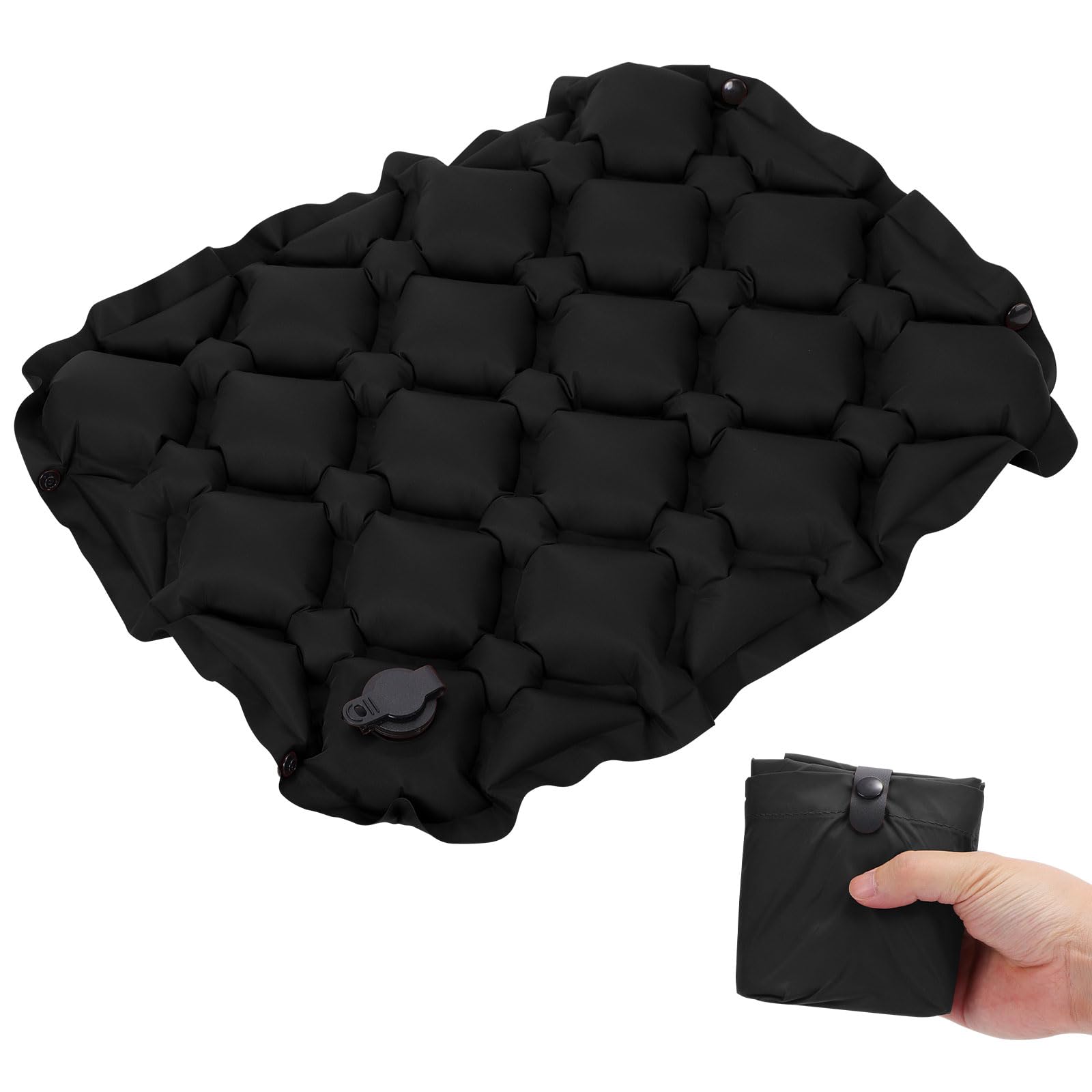 Fjquamitix Inflatable Seat Cushion Lightweight Stadium Seat Pad Travel Air Seat Cushion for Hiking Office Airplane Stadium Car (Black)